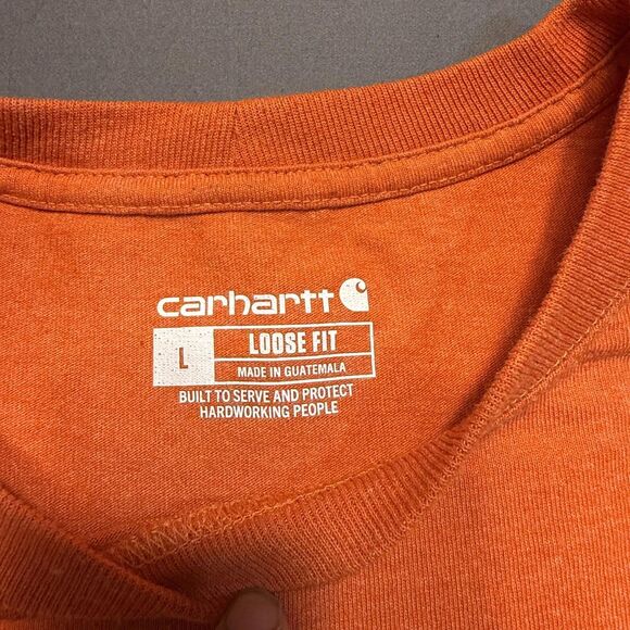Carhartt Shirt Mens Large Orange Long Sleeve Loose Fit Logo Graphic Workwear - Picture 5 of 6